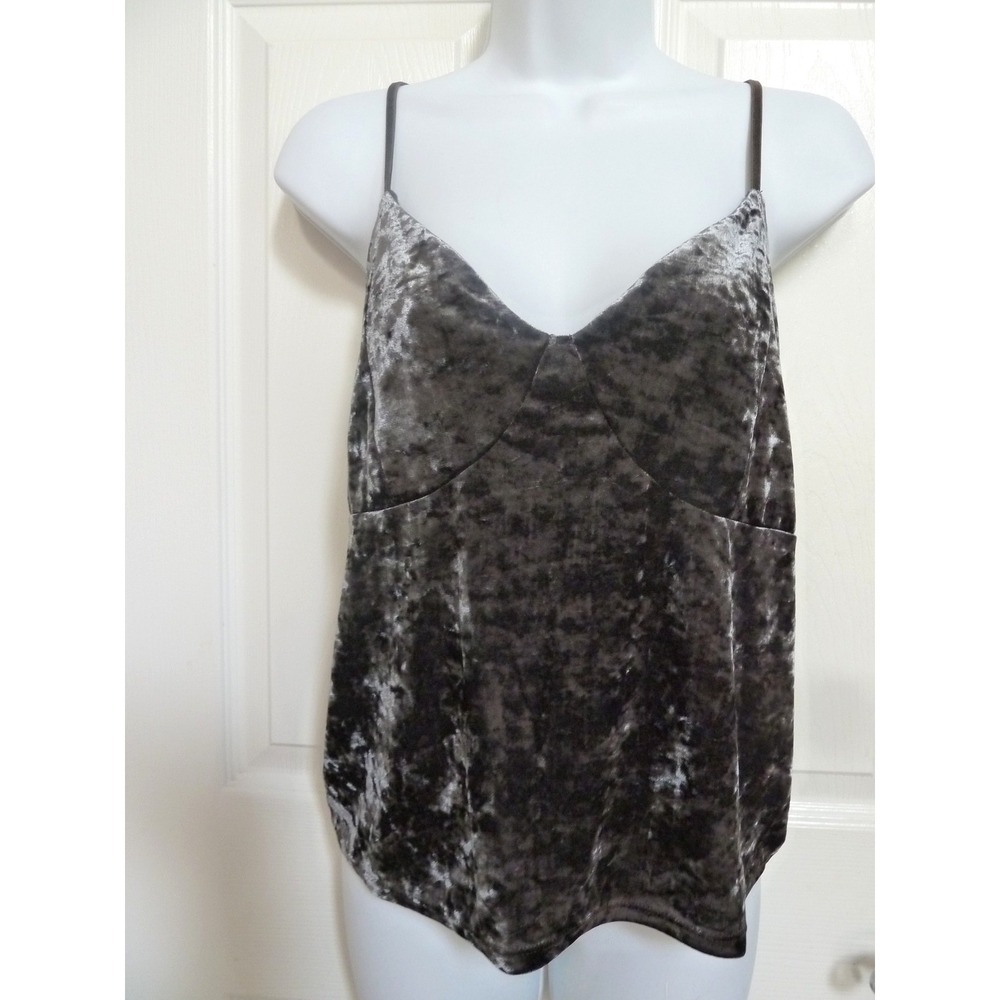 American Eagle XL Baby Doll Velvet Cami Tank Top Grey Strappy Cropped Fairy Goth